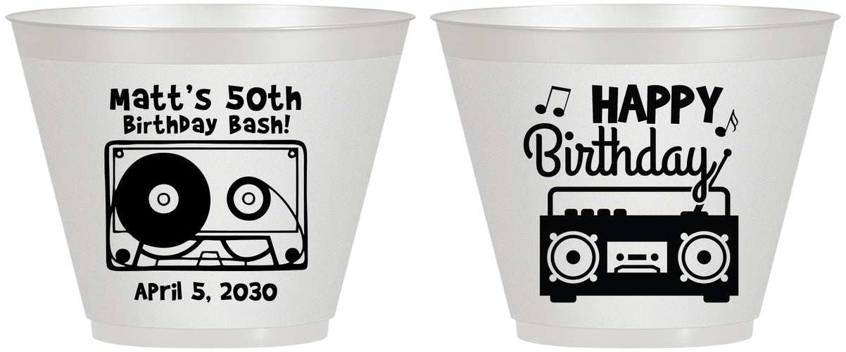 Custom Birthday 9 oz Wine Frosted Cups - 50th Cassette Tape | 20117