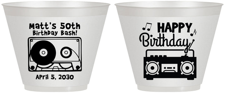Custom Birthday 9 oz Wine Frosted Cups - 50th Cassette Tape | 20117