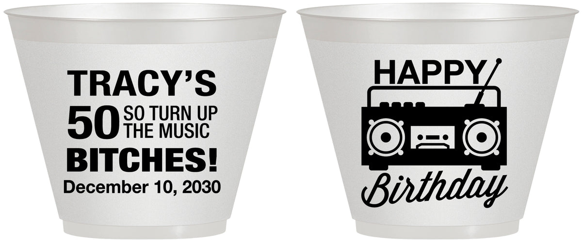 Custom Birthday 9 oz Wine Frosted Cups - 50th Cassette Tape | 20118