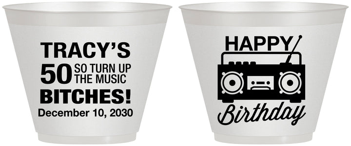 Custom Birthday 9 oz Wine Frosted Cups - 50th Cassette Tape | 20118