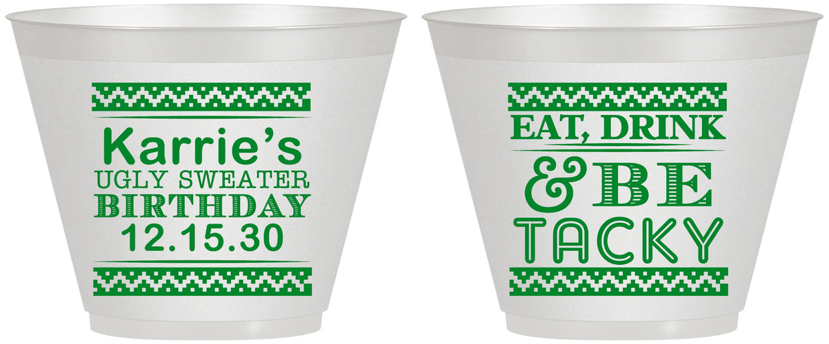 Custom Birthday 9 oz Wine Frosted Cups - Christmas Eat Drink Tacky | 20137