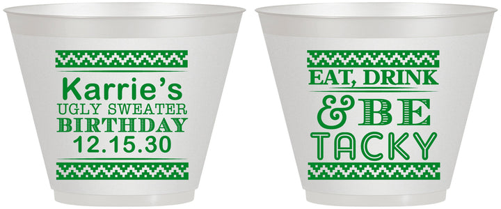 Custom Birthday 9 oz Wine Frosted Cups - Christmas Eat Drink Tacky | 20137