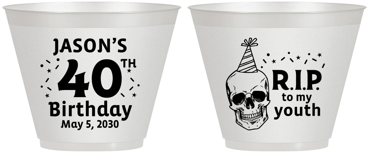 Custom Birthday 9 oz Wine Frosted Cups - 40th Rip Youth | 20141