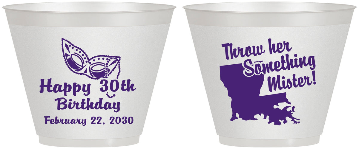 Custom Birthday 9 oz Wine Frosted Cups - 30th Mardi Gras | 20146