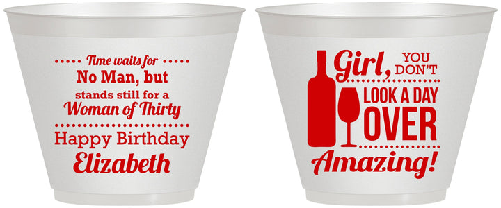 Custom Birthday 9 oz Wine Frosted Cups - Look A Day Over Amazing | 20150