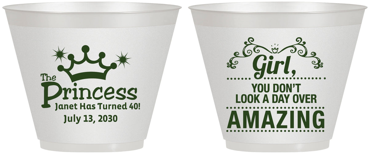 Custom Birthday 9 oz Wine Frosted Cups - 40th Princess | 20152