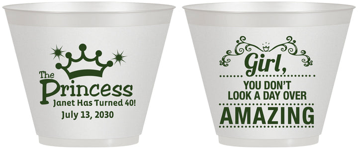 Custom Birthday 9 oz Wine Frosted Cups - 40th Princess | 20152