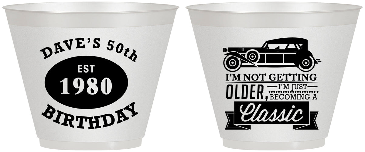 Custom Birthday 9 oz Wine Frosted Cups - 50th Classic Car | 20156