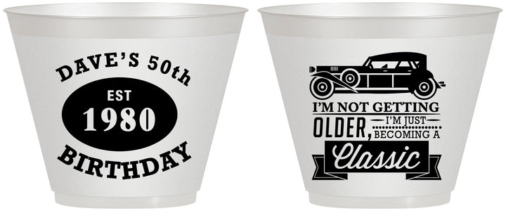 Custom Birthday 9 oz Wine Frosted Cups - 50th Classic Car | 20156