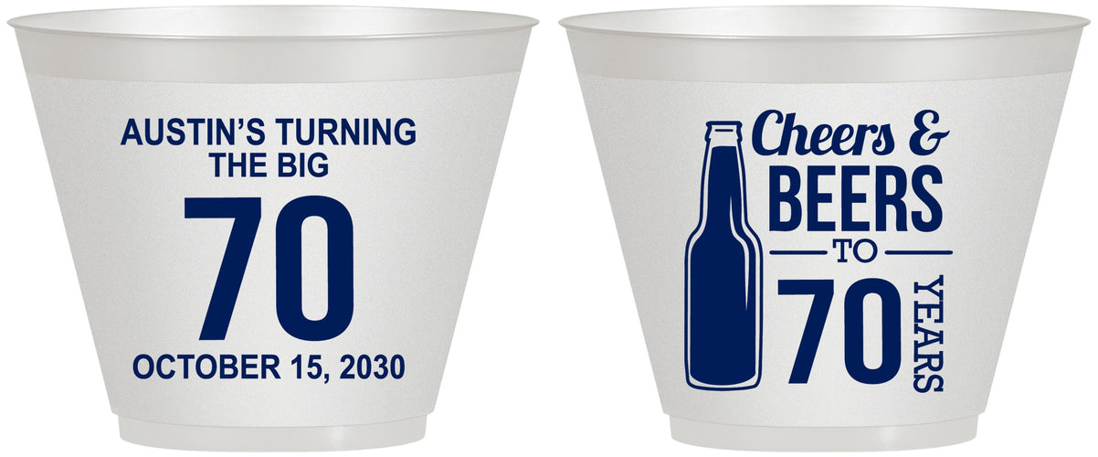 Custom Birthday 9 oz Wine Frosted Cups - Cheers Beers To 70 Years | 20161