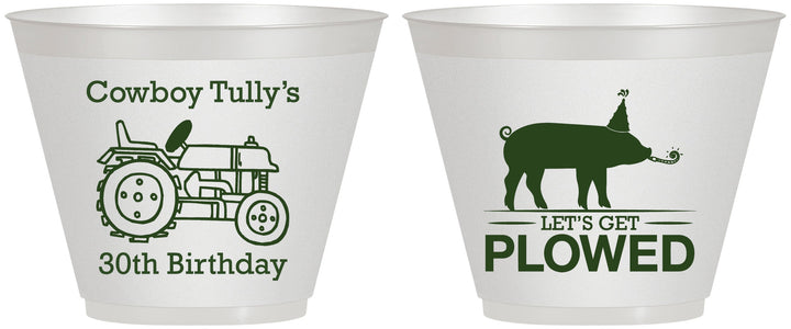 Custom Birthday 9 oz Wine Frosted Cups - 30th Get Plowed | 20166