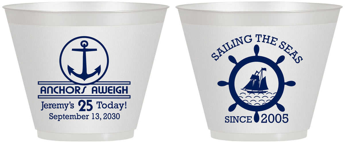 Custom Birthday 9 oz Wine Frosted Cups - 25th Nautical | 20168