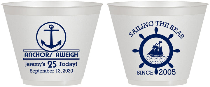 Custom Birthday 9 oz Wine Frosted Cups - 25th Nautical | 20168