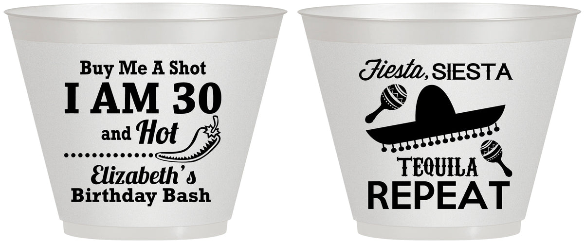 Custom Birthday 9 oz Wine Frosted Cups - 30th Fiesta Siesta Tequila | 20177