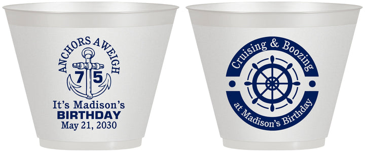 Custom Birthday 9 oz Wine Frosted Cups - 75th Nautical | 20178
