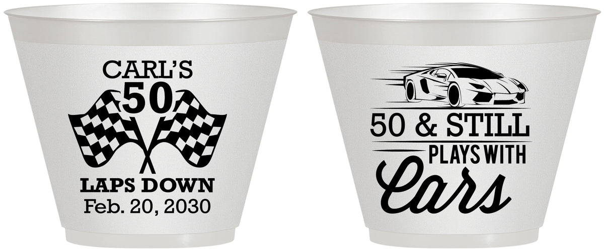 Custom Birthday 9 oz Wine Frosted Cups - 50th Race Car | 20187