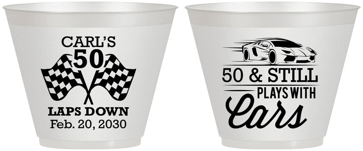 Custom Birthday 9 oz Wine Frosted Cups - 50th Race Car | 20187
