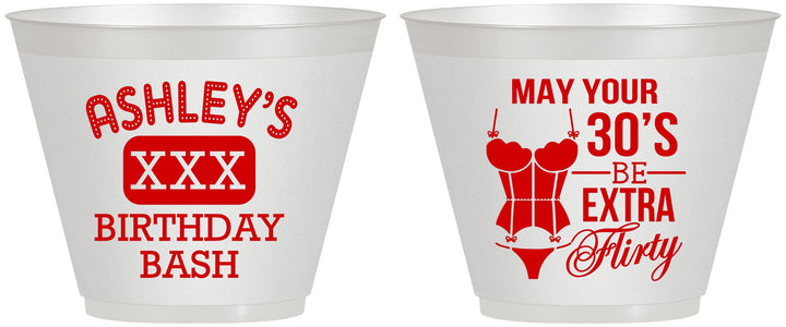 Custom Birthday 9 oz Wine Frosted Cups - 30th Flirty At Thirty | 20192