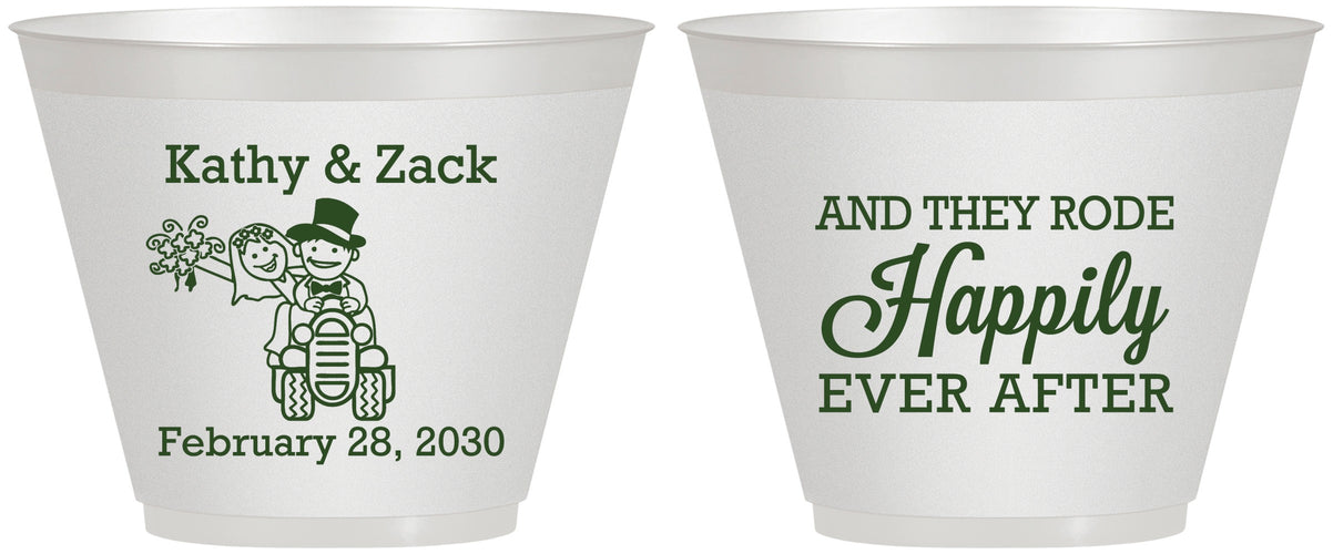 Custom Wedding 9 oz Wine Frosted Cups - Happily Ever After Tractor | 202