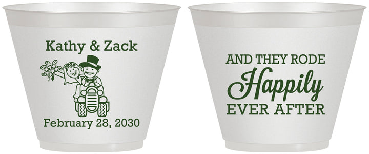 Custom Wedding 9 oz Wine Frosted Cups - Happily Ever After Tractor | 202