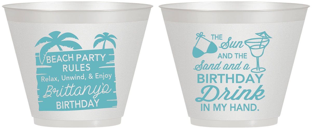 Custom Birthday 9 oz Wine Frosted Cups - Beach | 20201