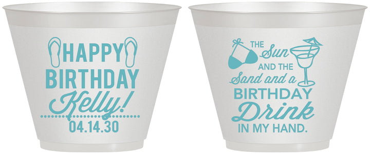 Custom Birthday 9 oz Wine Frosted Cups - Sun Sand Drink Hand | 20202