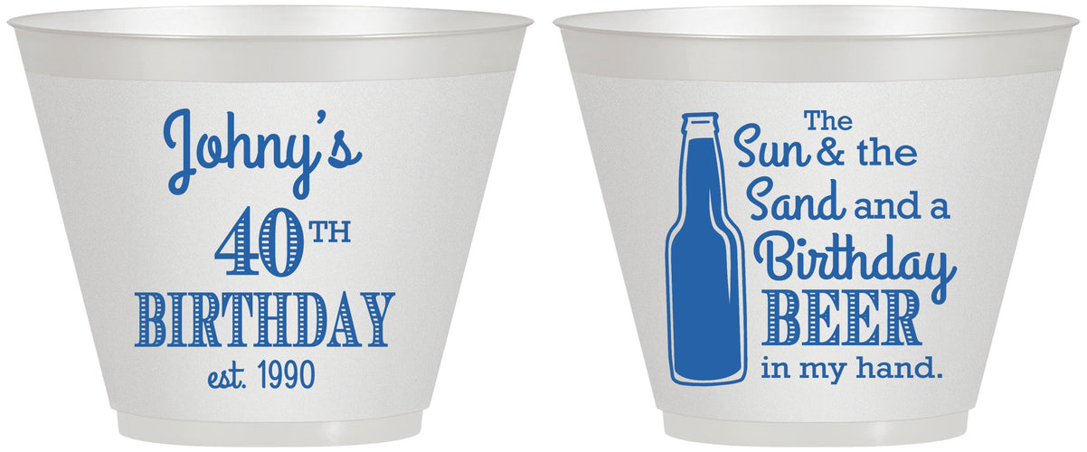 Custom Birthday 9 oz Wine Frosted Cups - 40th Sun Sand Beer | 20204