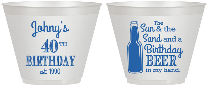 Custom Birthday 9 oz Wine Frosted Cups - 40th Sun Sand Beer | 20204