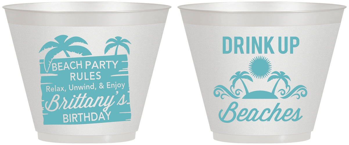 Custom Birthday 9 oz Wine Frosted Cups - Drink Up Beaches | 20206