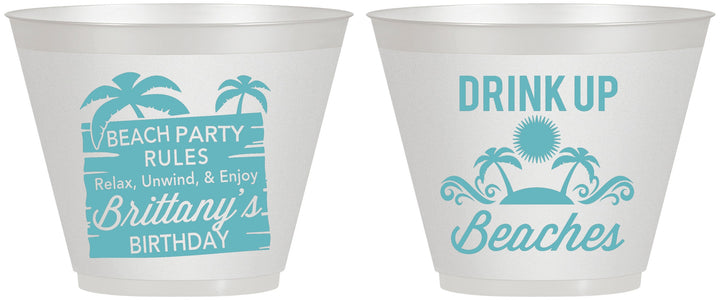Custom Birthday 9 oz Wine Frosted Cups - Drink Up Beaches | 20206