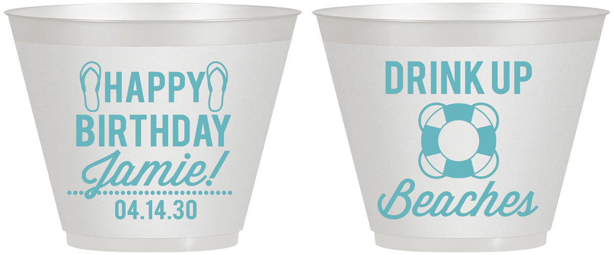 Custom Birthday 9 oz Wine Frosted Cups - Drink Up Beaches | 20207