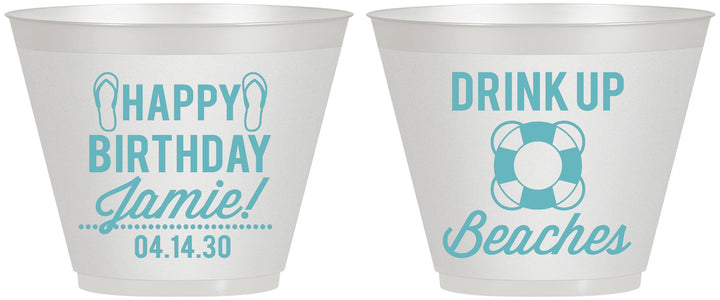 Custom Birthday 9 oz Wine Frosted Cups - Drink Up Beaches | 20207