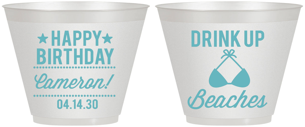 Custom Birthday 9 oz Wine Frosted Cups - Drink Up Beaches | 20208