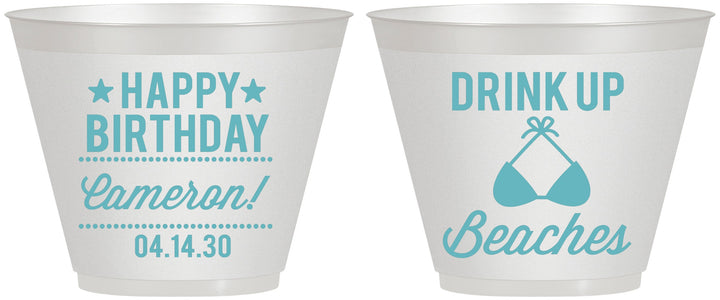 Custom Birthday 9 oz Wine Frosted Cups - Drink Up Beaches | 20208