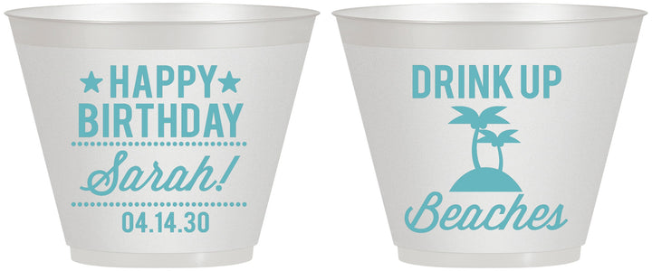 Custom Birthday 9 oz Wine Frosted Cups - Drink Up Beaches | 20209