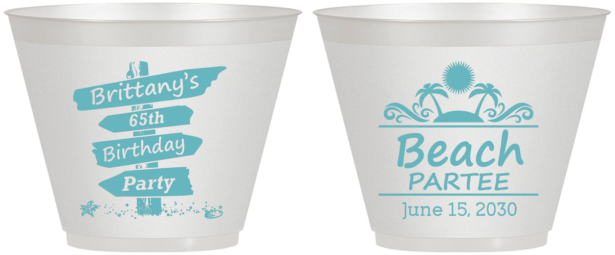Custom Birthday 9 oz Wine Frosted Cups - 65th Beach | 20210