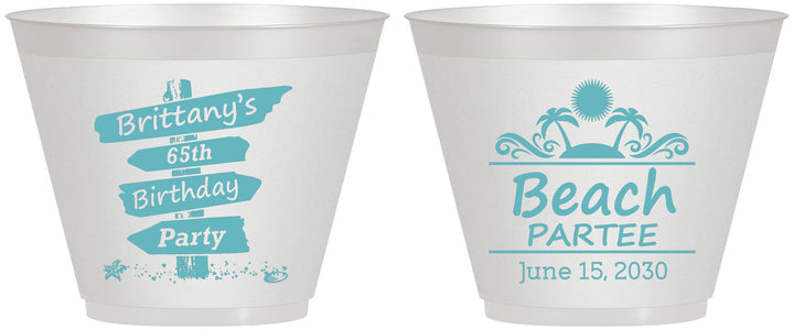 Custom Birthday 9 oz Wine Frosted Cups - 65th Beach | 20210