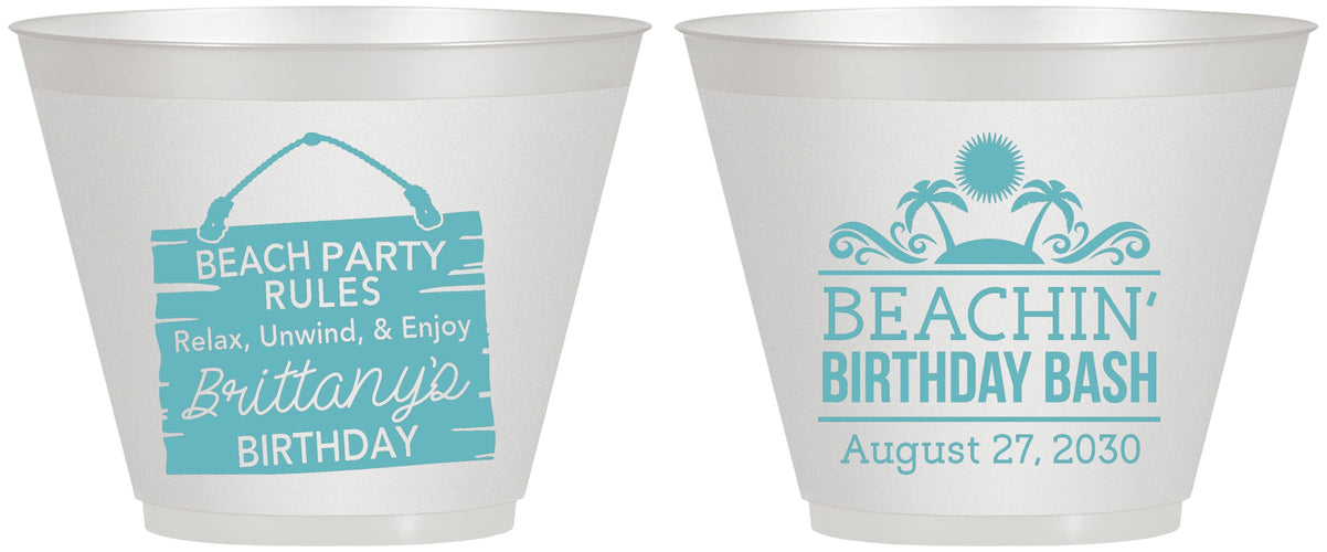 Custom Birthday 9 oz Wine Frosted Cups - Beach | 20211