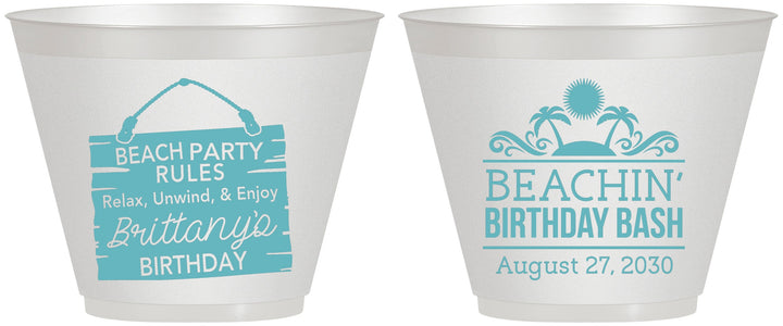 Custom Birthday 9 oz Wine Frosted Cups - Beach | 20211