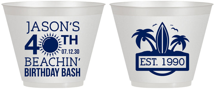 Custom Birthday 9 oz Wine Frosted Cups - 40th Beach | 20212