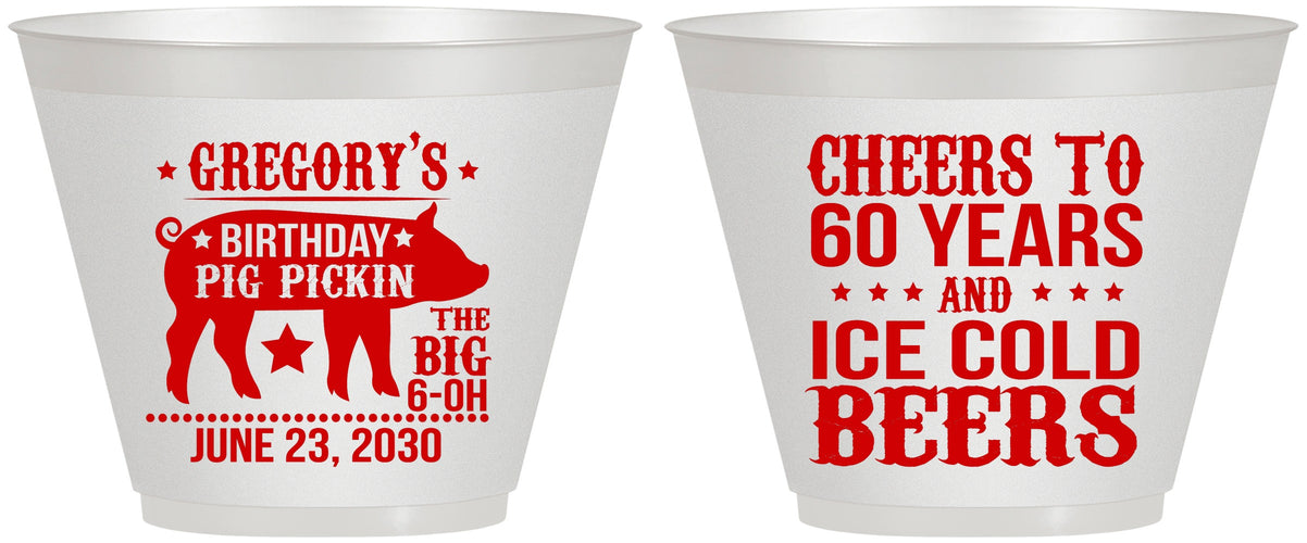 Custom Birthday 9 oz Wine Frosted Cups - 60th Barbeque Bbq | 20217
