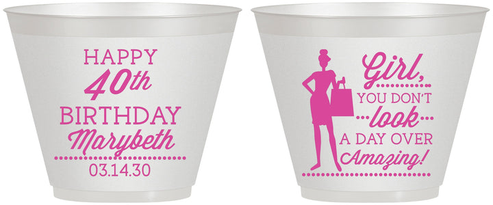 Custom Birthday 9 oz Wine Frosted Cups - 40th | 20223