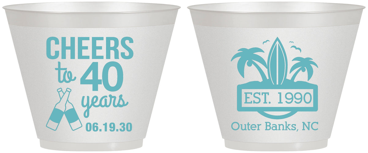 Custom Birthday 9 oz Wine Frosted Cups - 40th Beach | 20226