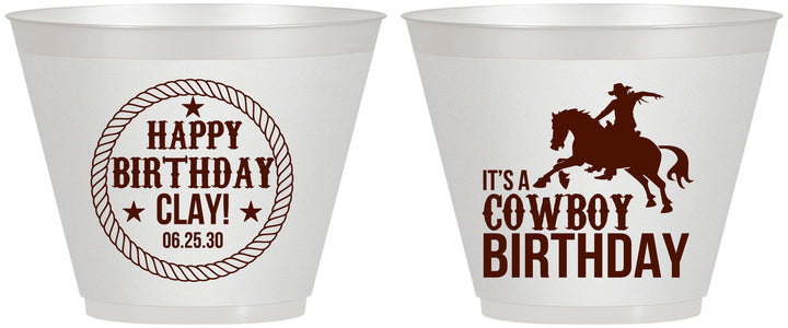 Custom Birthday 9 oz Wine Frosted Cups - Cowboy | 20229