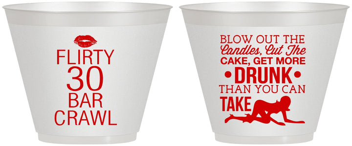 Custom Birthday 9 oz Wine Frosted Cups - 30th Bar Crawl | 20233