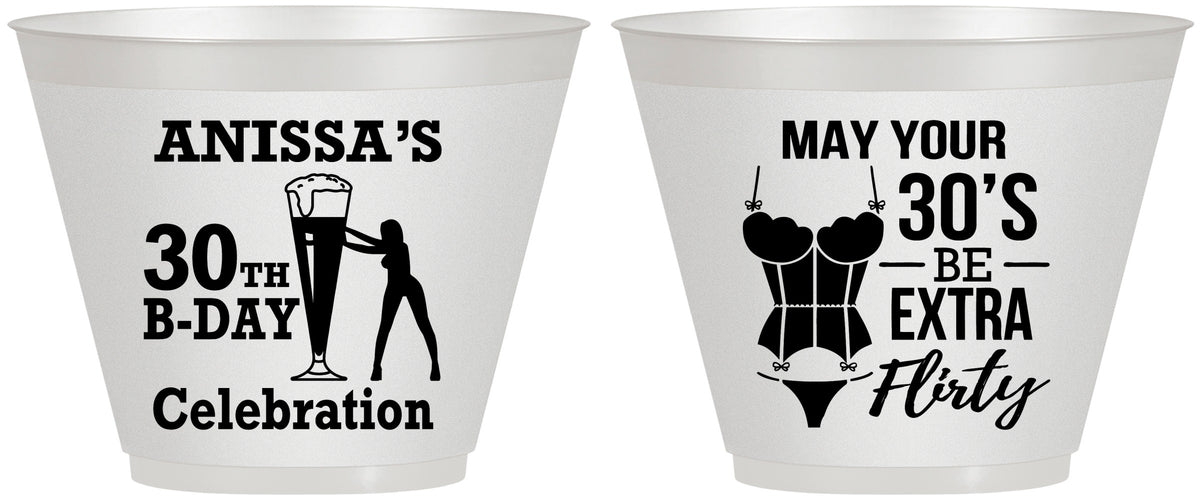 Custom Birthday 9 oz Wine Frosted Cups - 30th Flirty At Thirty | 20236