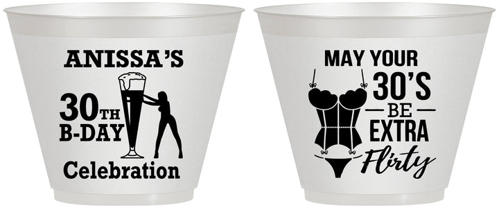 Custom Birthday 9 oz Wine Frosted Cups - 30th Flirty At Thirty | 20236