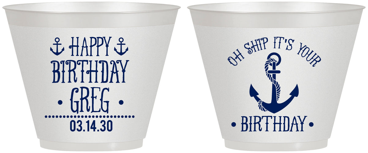 Custom Birthday 9 oz Wine Frosted Cups - Oh Ship Nautical | 20238