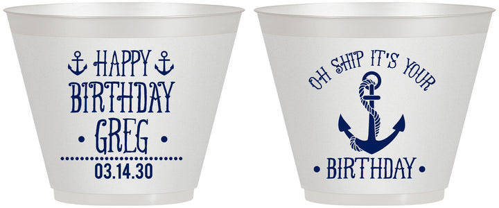 Custom Birthday 9 oz Wine Frosted Cups - Oh Ship Nautical | 20238