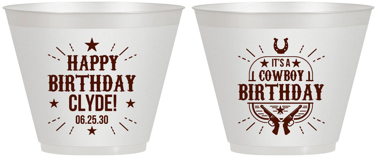 Custom Birthday 9 oz Wine Frosted Cups - Cowboy | 20244